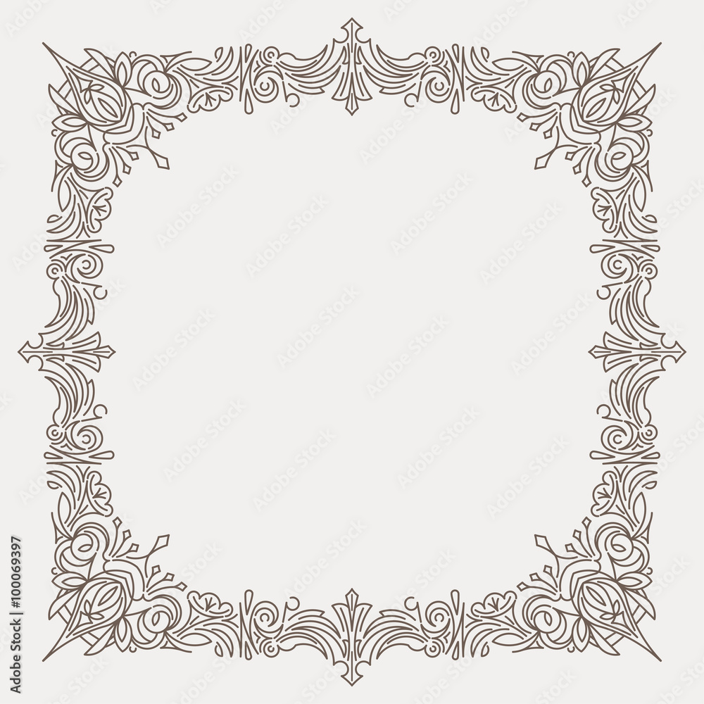 Rich decorated square decorative frame in mono line style with r