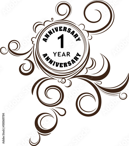 Vintage anniversary 1 year unusual round floral emblem. Retro st