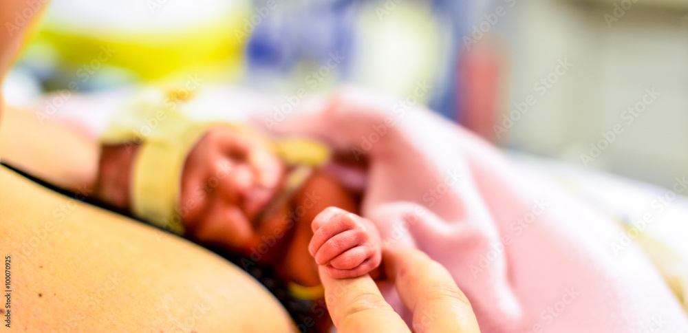 Frühgeborenes beim Bonding - obrazy, fototapety, plakaty 