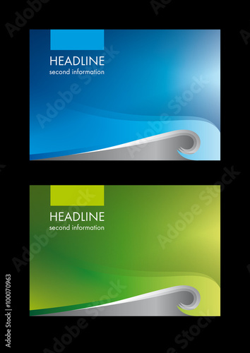 Abstract blue and green wave background card set