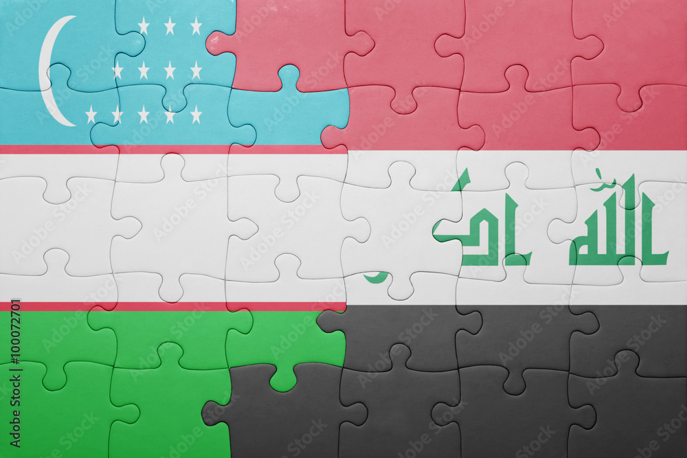 puzzle with the national flag of uzbekistan and iraq puzzle with the national flag of uzbekistan and iraq
