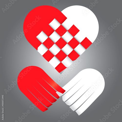 vector of plaiting two tones heart, red and white