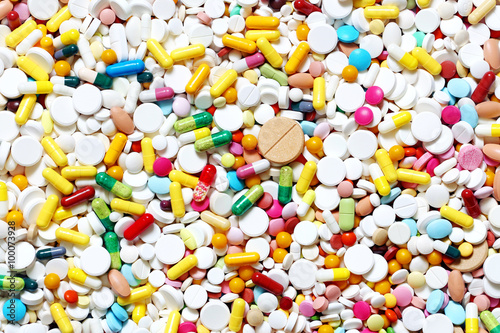 A lot of colorful medication and pills from above