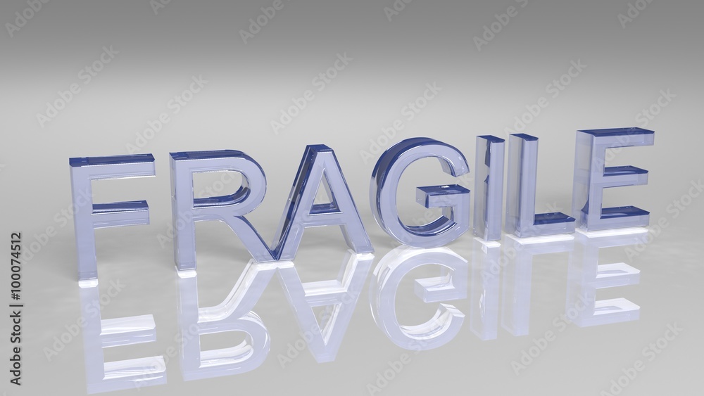 Fragile word made of glass isolated on white background