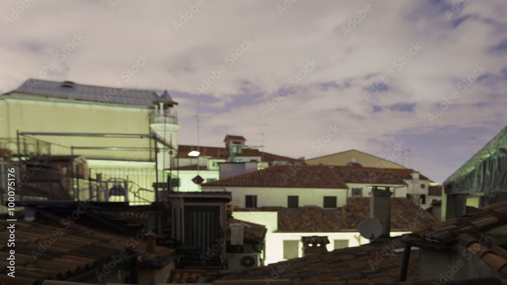 Panning shot of Venetian rooftop time-lapse. Panning shot of Venetian rooftop time-lapse.