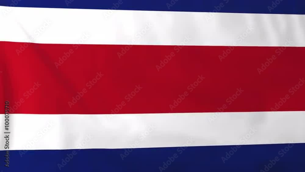 Flag of Costa Rica, slow motion waving. Rendered using official design and colors. Highly detailed fabric texture. Seamless loop in full 4K resolution. ProRes 422 codec.