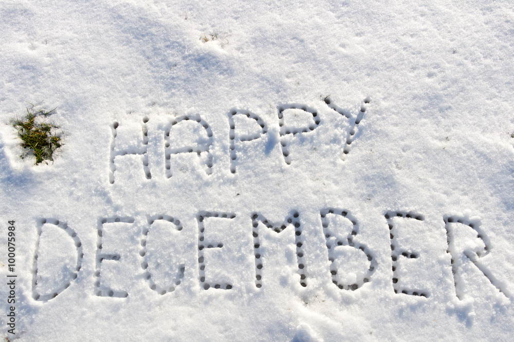 Written words Happy December on a snow field, filter applied Written words Happy December on a snow field, filter applied