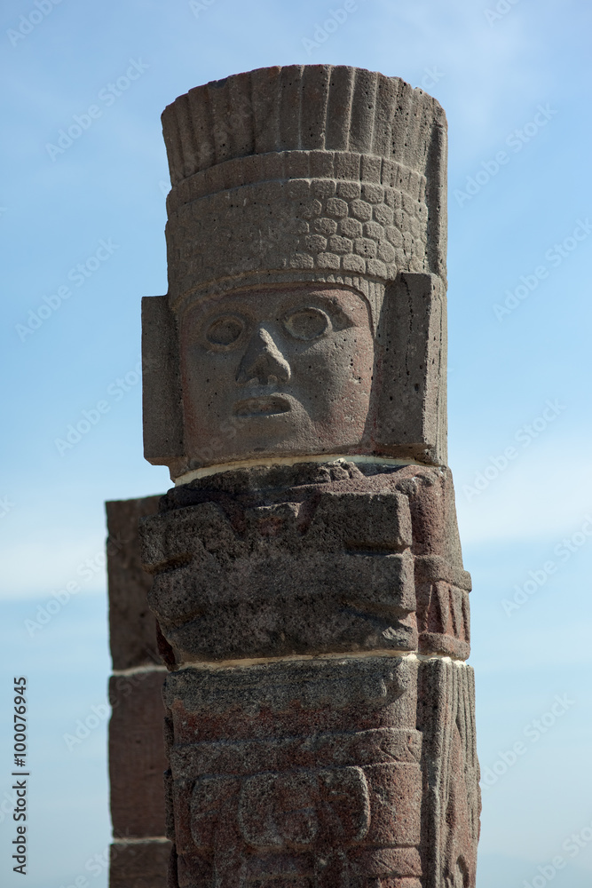 Toltec warriors. Detail. Ancient ruins of Tula de Allende