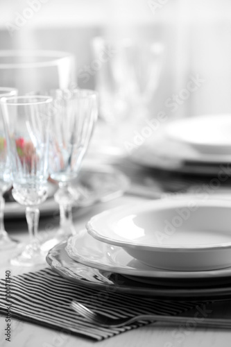 Table set at restaurant, close-up