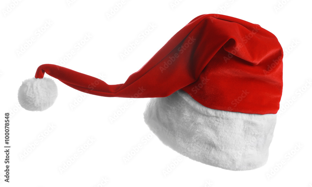 Santa Claus red hat isolated on white background, close up Santa Claus red hat isolated on white background, close up