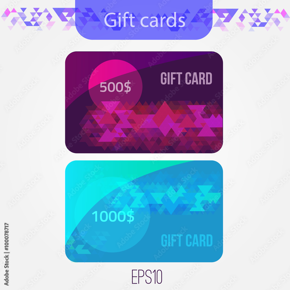 Set of triangle gift cards with Abstract mosaic background