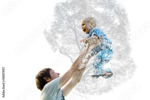 Fototapeta Naklejka Na Ścianę i Meble -  Dad playing with the child