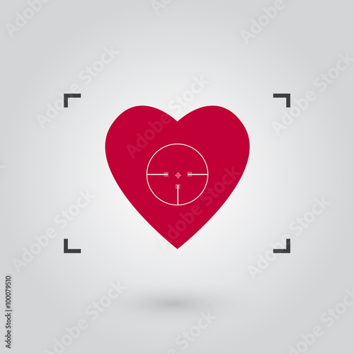 Vector red heart under aim illustration.