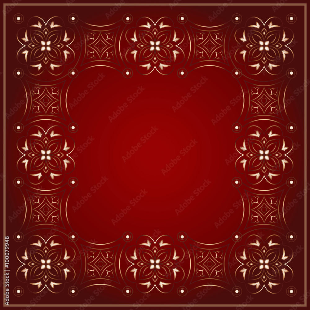 Filigree golden frame on red. Filigree golden frame on red.