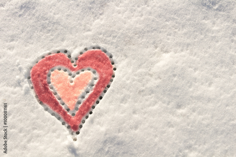 Snow with drown heart shape Snow with drown heart shape