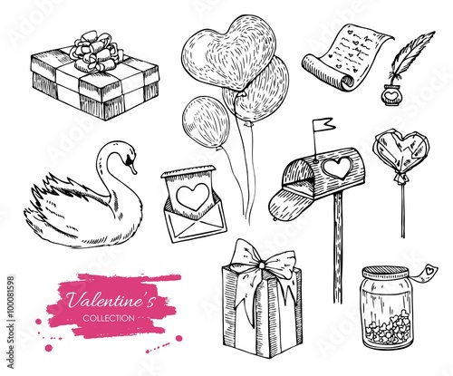 Vector Valentines day collection. Hand drawn illustrations.