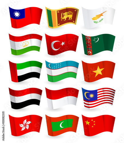 Asia country flying flags set part 3