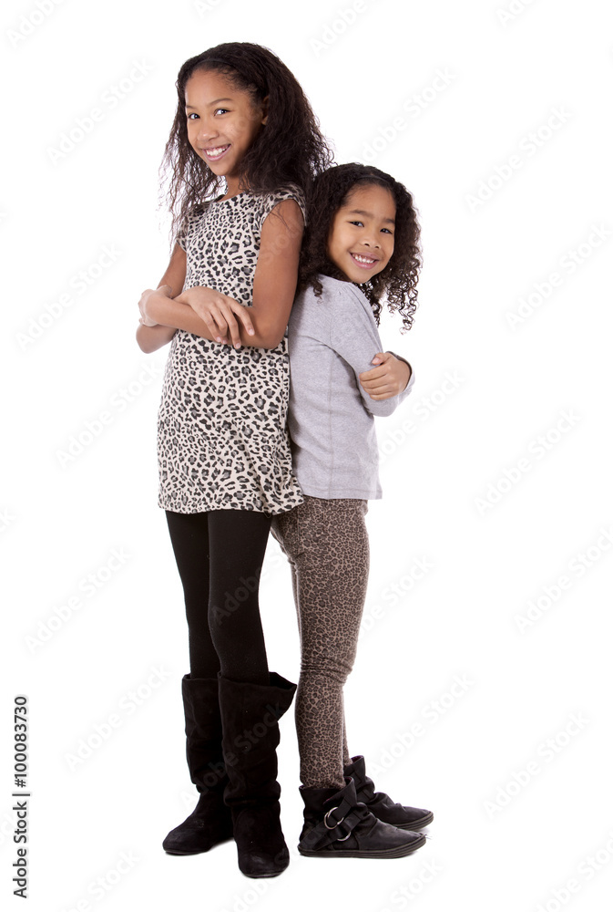 two sisters on white background two sisters on white background