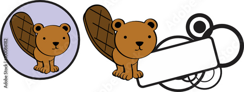 cute baby beaver cartoon copyspace sticker in vector format