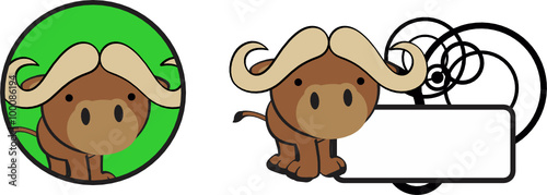 cute baby bull cartoon copyspace sticker in vector format