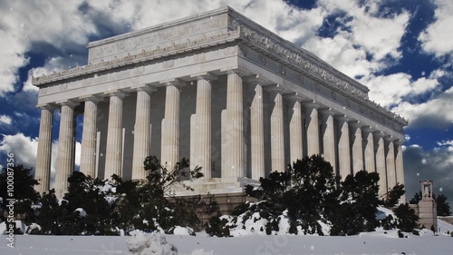 Lincoln Memorial With Clouds During a Snowstorm
