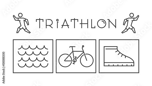 Line and flat triathlon logo and symbol. Vector sport label and