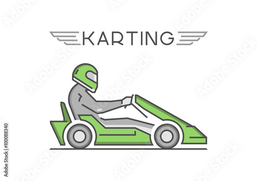 Line and flat karting logo and symbol. Silhouette figures kart r