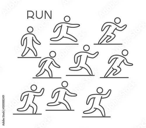 Line silhouette runners. Vector figures athletes. Linear running