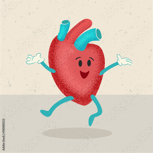 retro cartoon of a healthy happy heart character