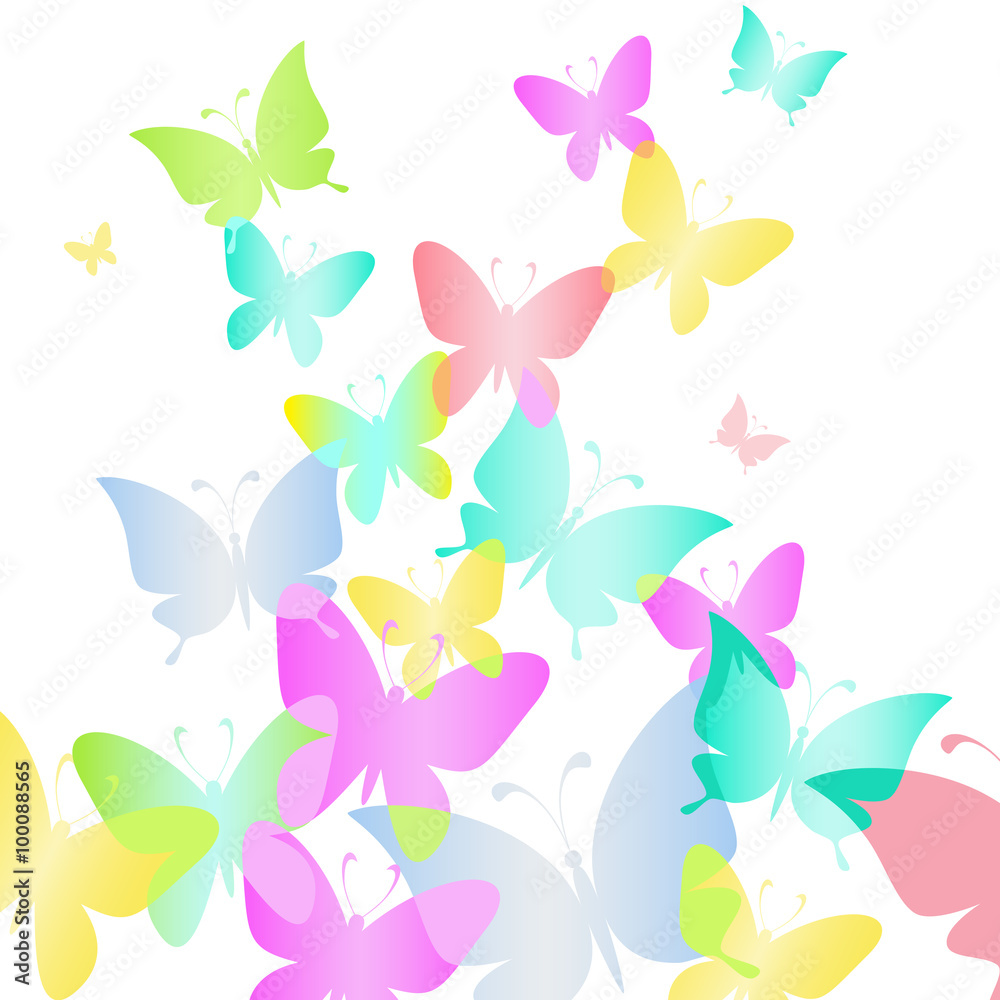 Abstract rainbow Background with butterflies. Vector illustratio