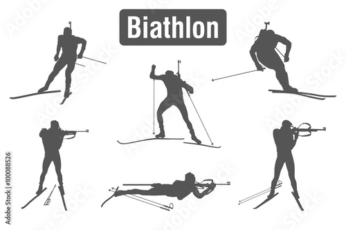 Biathlon. Set of athletes silhouettes.