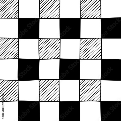 Hand drawn abstract chessboard pattern.