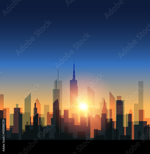 Cityscape with sunset