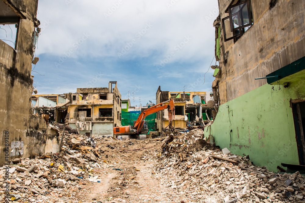 Demolition of buildings destroyed