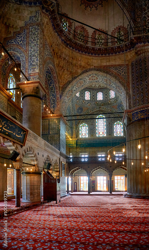 Interior of Sultan Ahmed Mosque  (Blue Mosque), Istanbul.