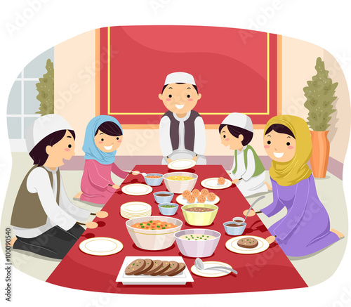 Stickman Family Muslim Eating