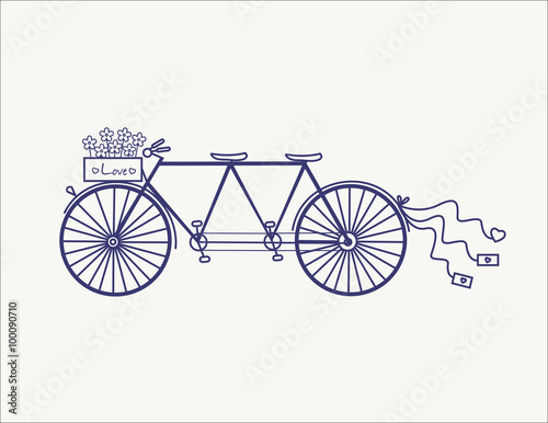 Wedding Vintage tandem bicycle vector icon llustration isolated