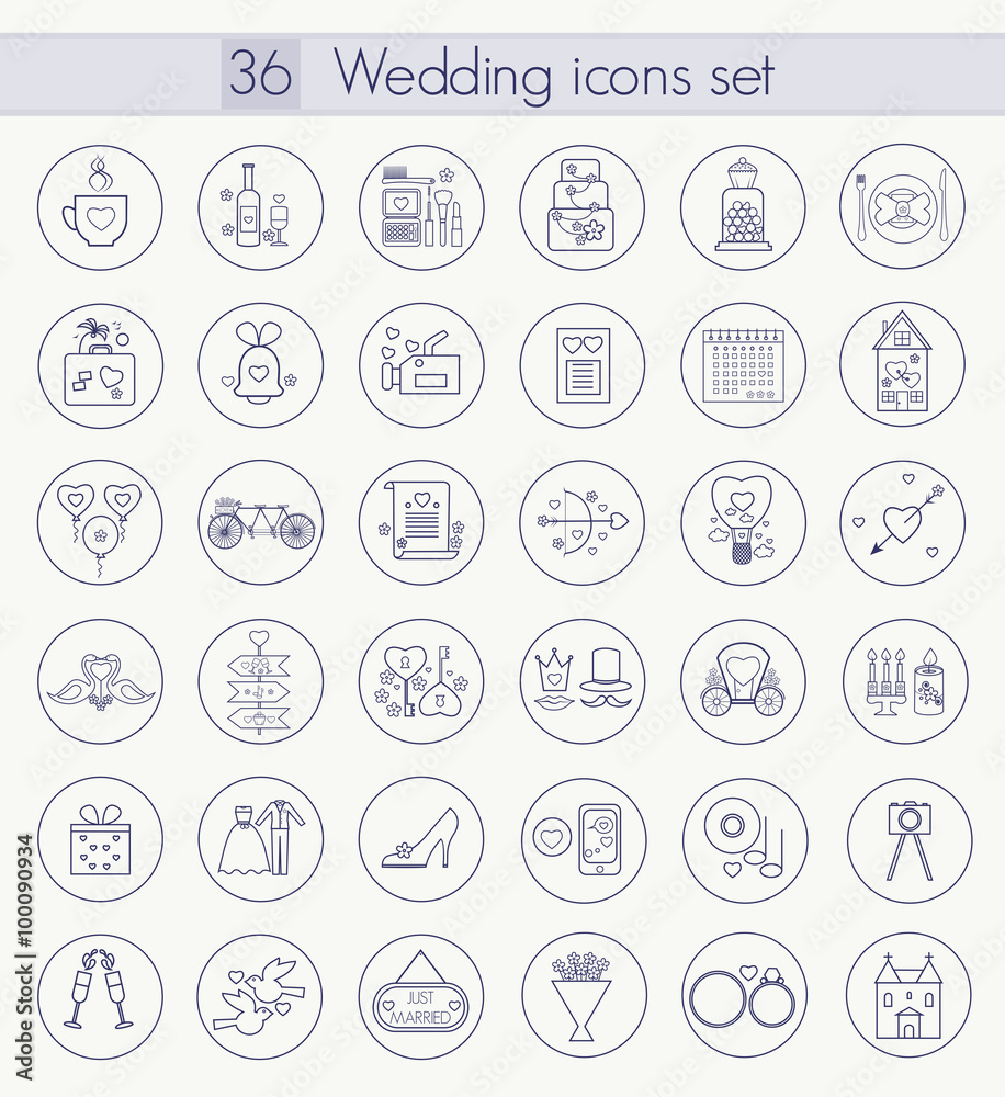 Vector Wedding Outline icon set. Thin line style design. Vector Wedding Outline icon set. Thin line style design.