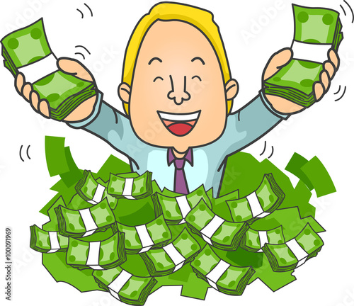 Man Businessman Drowning in Money