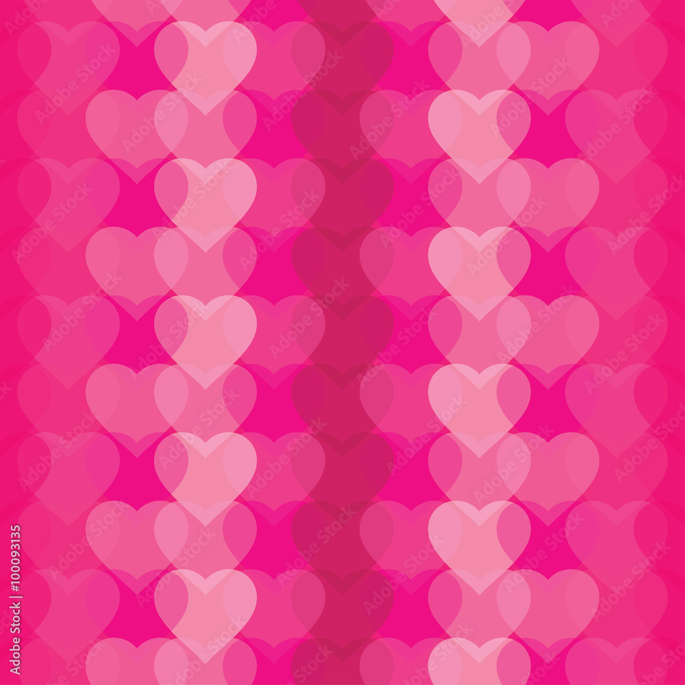 Seamless vector background with transparent decorative hearts