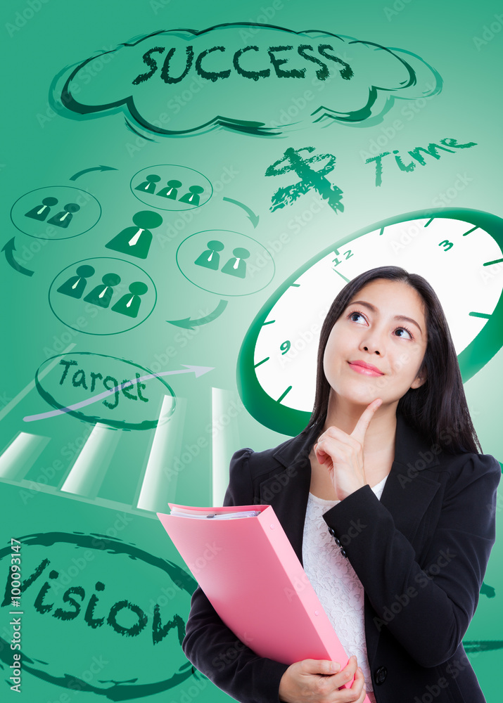 Fototapeta premium Asian woman has many ideas on business background.