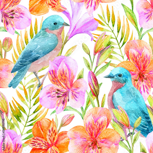 Watercolor Alstroemeria flowers seamless pattern. © Tanya Syrytsyna