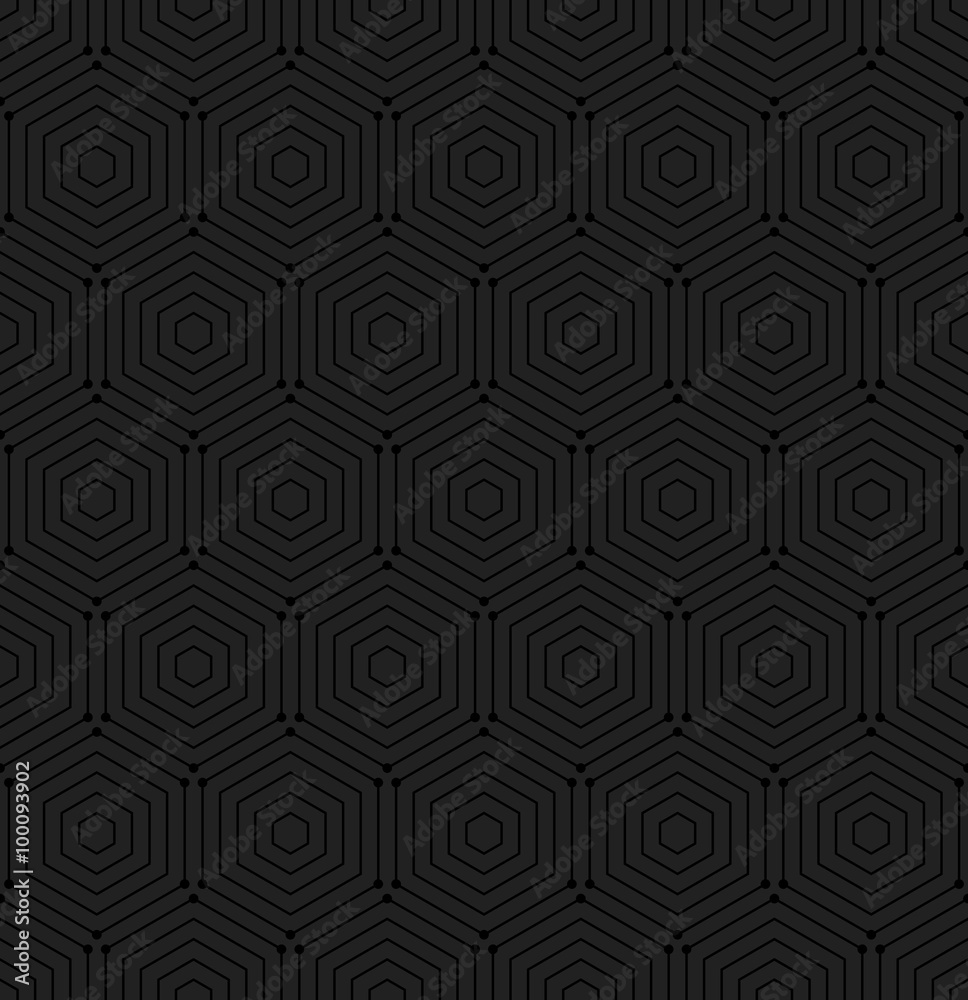 Geometric fine abstract dark background with black hexagons. Seamless modern pattern