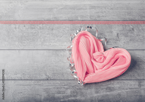 Gift pink silk scarf in the form of heart