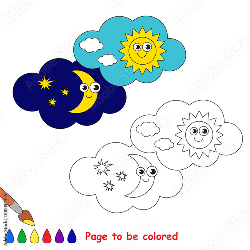 Day and night in vector cartoon to be colored.