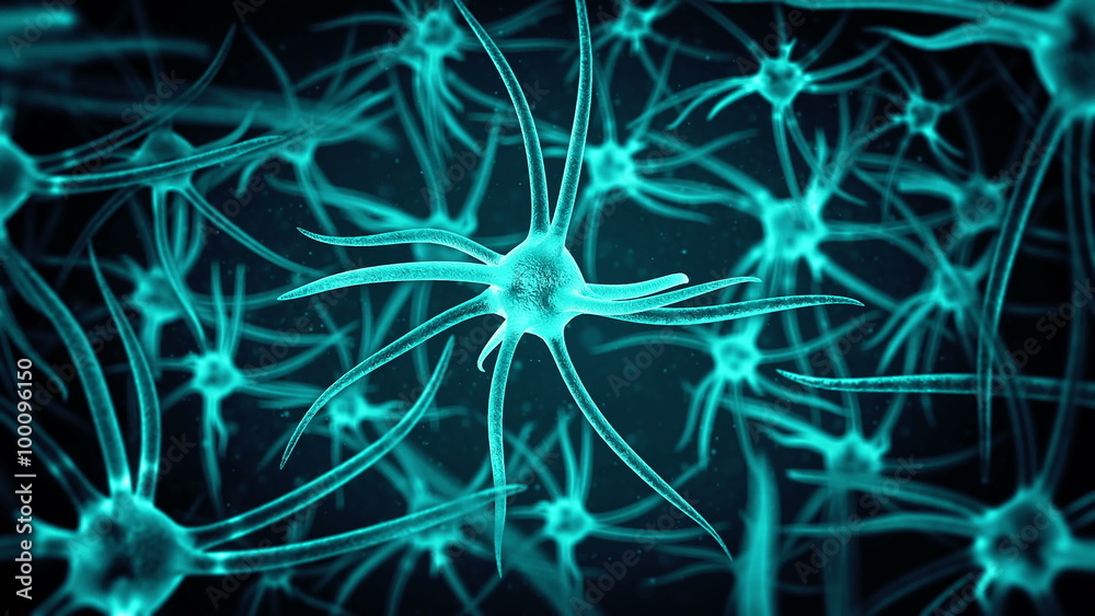 loopable science background with several neurons with depth of field