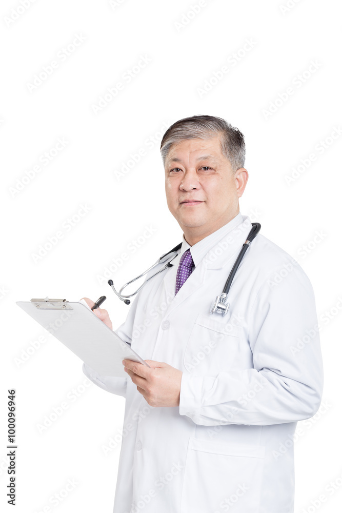 old asian man doctor writing on clipboad old asian man doctor writing on clipboad