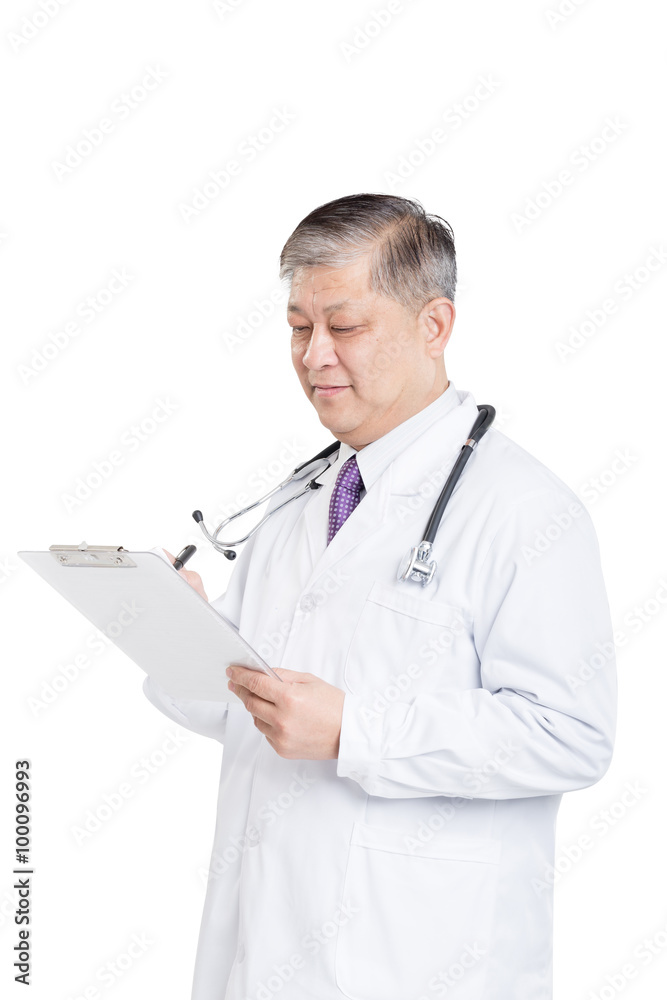 old asian man doctor writing on clipboad old asian man doctor writing on clipboad