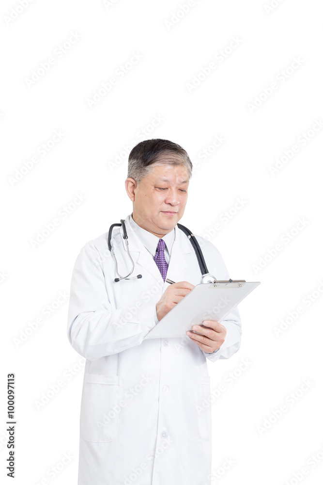 old asian man doctor writing on clipboad old asian man doctor writing on clipboad