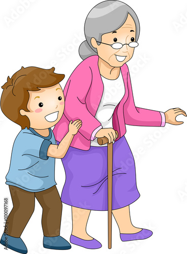 Kid Boy Help Old Woman
